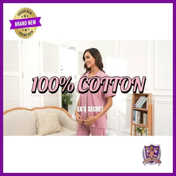 100% Cotton Pajama Set Short Sleeve Button Down Capri Sleepwear